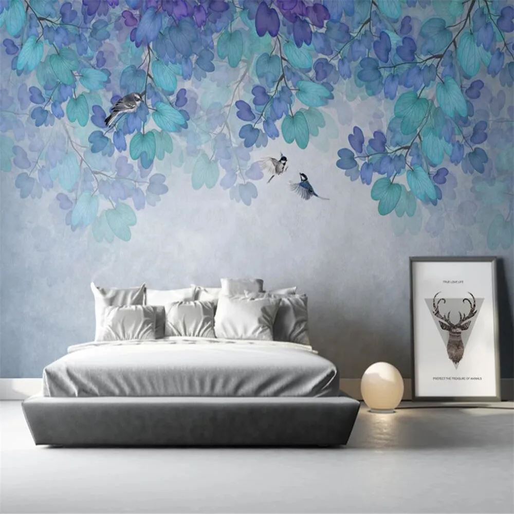 

Drop Shipping Custom 3D Wallpaper Mural Romantic Fresh Natural Blue Fantasy Leaves Forest Decoration Painting Wallpaper