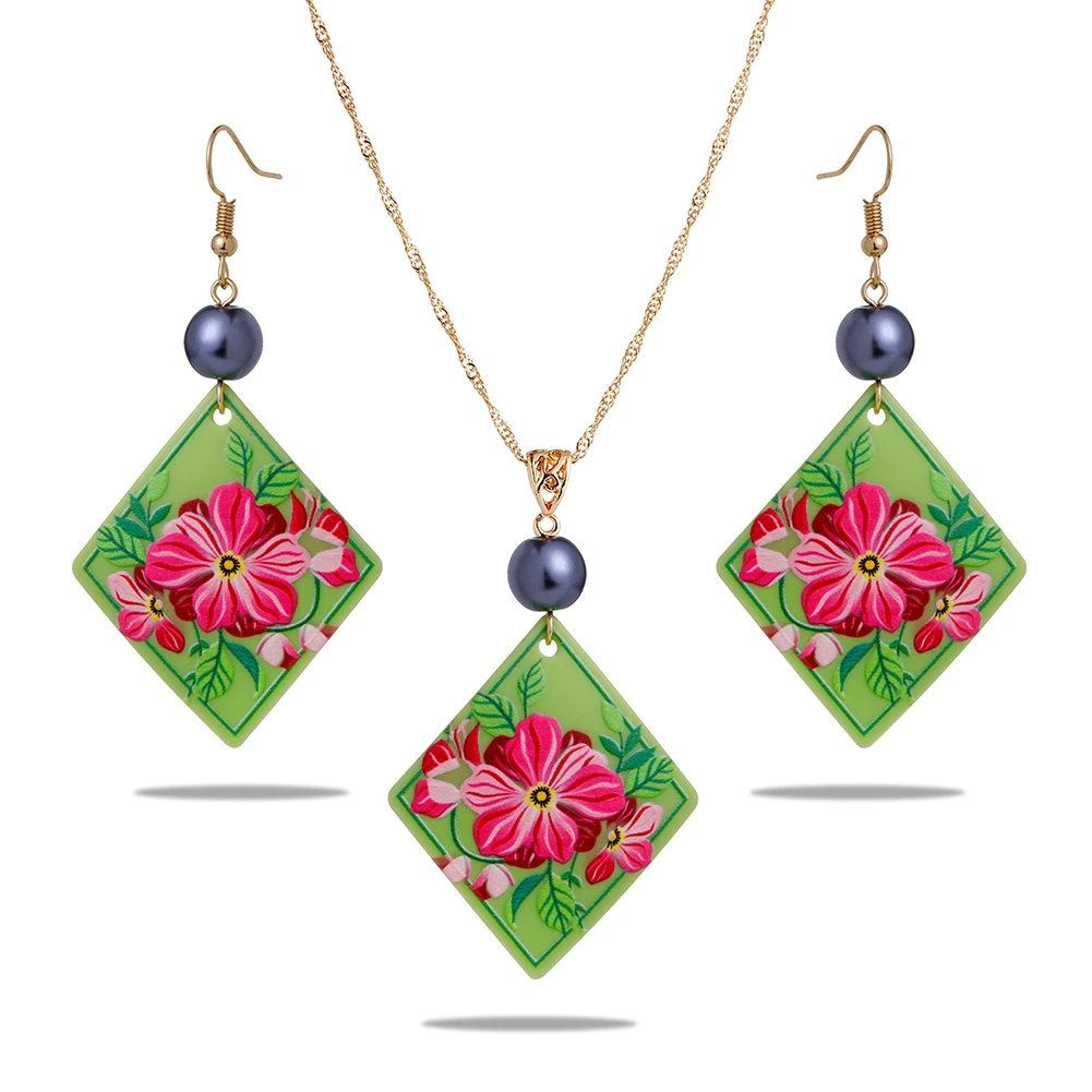 Cring Coco Acrylic Plumeria Hibiscus Flowers Jewelry Set Polynesian Beach Monstera Leaf Earrings and Necklaces Set for Women 