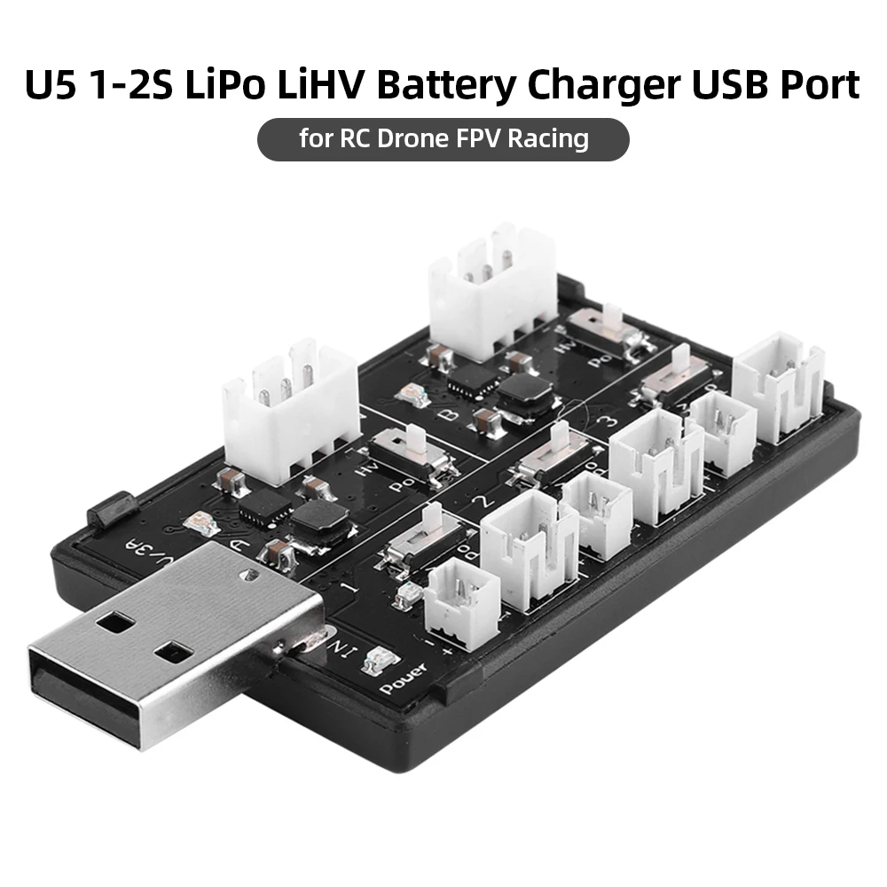 

Rcharlance U5 1-2S LiPo LiHV Battery Charger with USB Port MCPX MCX JST-PH 2.0 Molex 1.25 RC Parts for Charging RC Drone Battery