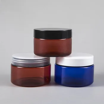 

5pcs 100g 150g Amber Plastic Jar with Lids Screw Tin Clear Container Empty Cosmetic Cream Powder Pot White Blue Makeup Box