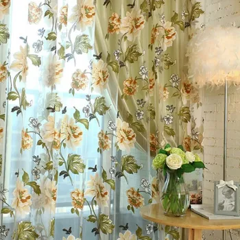 

Tulle Window Curtains Modern Flower Treatment Curtains For Living Room Bedroom The Kitchen Finished Grommet top Sheer Curtain