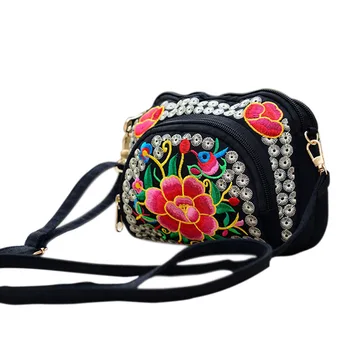 

Women National Style Flower Embroidery Canvas Shoulder Bag Elegant China Trend Messenger Bag 18*4*13CM