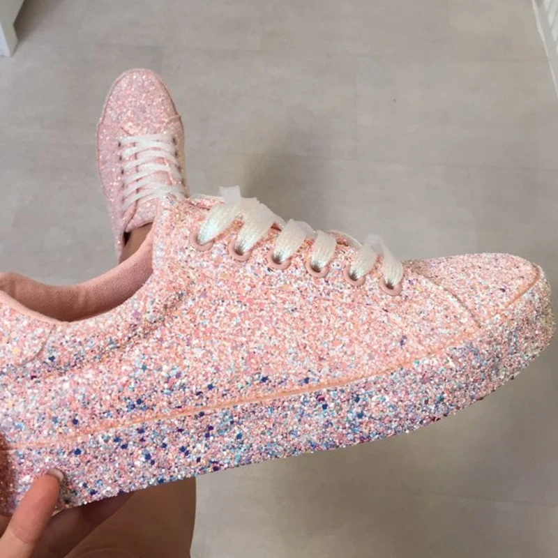 

Spring Autumn Women Sneaker Black Platform Shoes Fashion Casual Breathable Crystal Bling Lace Up Sport Shoes Sequins
