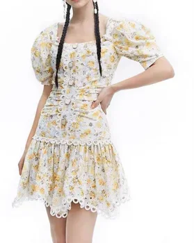 

Runway Dress Designers 2020 Women Vintage Lace Patchwork Floral Embroidery Irregular Mini Summer Dress