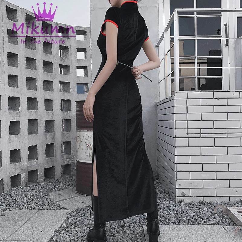 Винтажное пикантное длинное платье Ципао в китайском стиле Харадзюку с разрезом