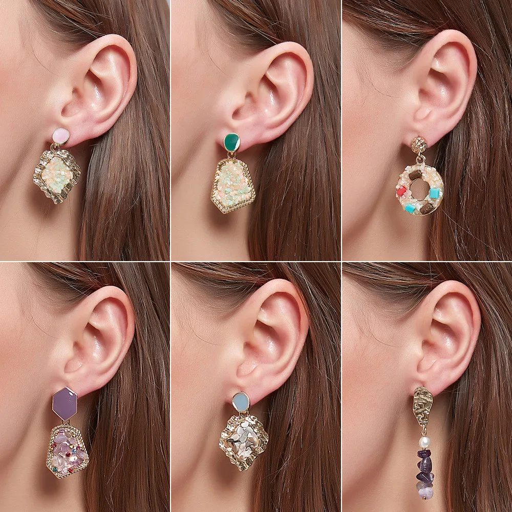 New 2020 Korean purple shiny crystal geometric Women Earrings contracted sweet lovely heart fine fashion Drop earrings Jewelry