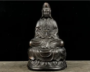 

9.2" Old China antique Ebony carving Guanyin Buddha statue
