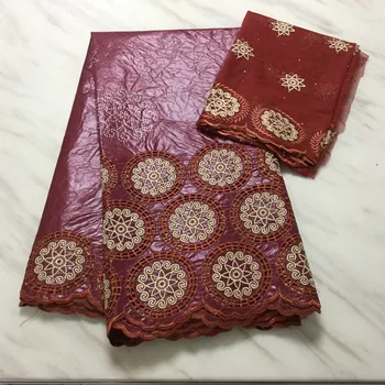 

(5+2 yards) Excellent African cotton jacquard bazin material matching 2yards French net lace fabric for party dress FFP1122