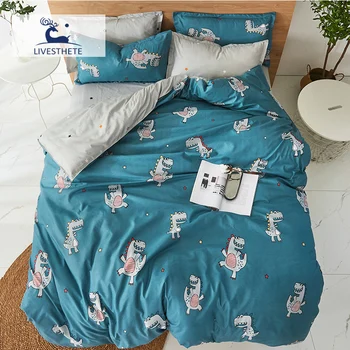 

Liv-Esthete Bedding Set Dinasour Cartoon Duvet Cover Set Flat Sheet Pillowcase Adult Bed Linen Set Home Textiles Decoration k
