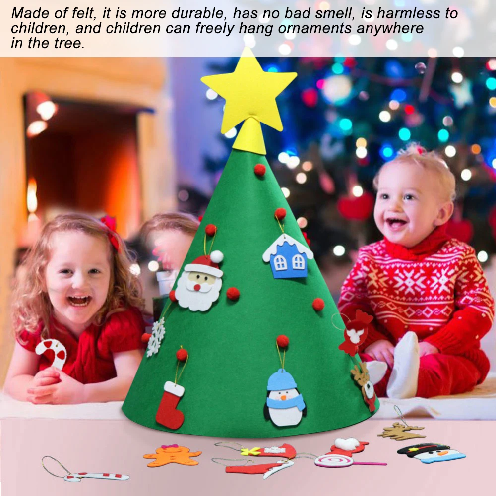 

3D DIY Christmas Tree Set Snowman with Ornaments Fake Christmas Tree Kids Toys for New Year Gifts Decoration Xmas Felt Tree