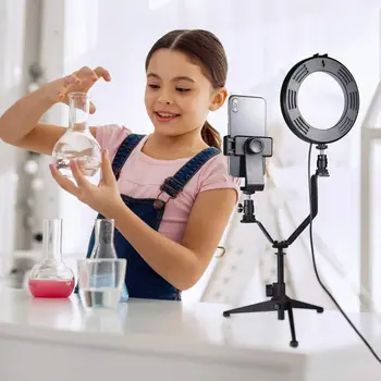 

6inch Ring Light Video Lamp Selfie Ringlight Studio Light With Tripod Phone Holder Portable For Youtube Makeup Shoot Video