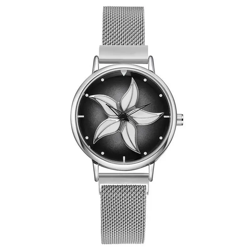 Новые модные цветочные магнитные часы женские сетчатые наручные часы из нержавеющей стали женские роскошные элегантные часы Relogio Feminino - Цвет: F