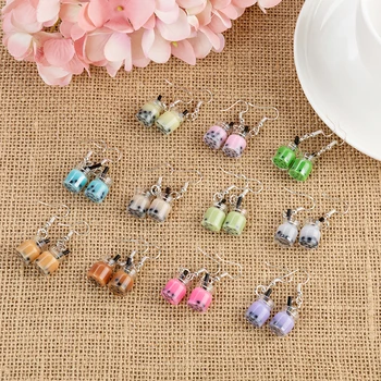 

1pai Cute Multicolor Pearl milk tea drop earrings Glass earrings For Women Children Birthday Gift