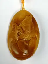

YIZHU CULTUER ART 100% Natural Hand-carved Chinese Jade Necklace Pendant Auspicious Fish Lotus Leaf Trinket Gift