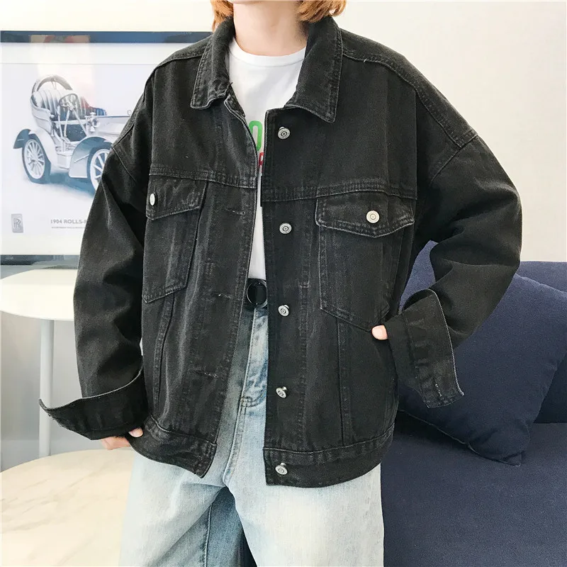 

Spring And Autumn Korean-style Black And White with Pattern BF Loose-Fit Versatile Jeans Coat Women's Students Long Sleeve Jacke