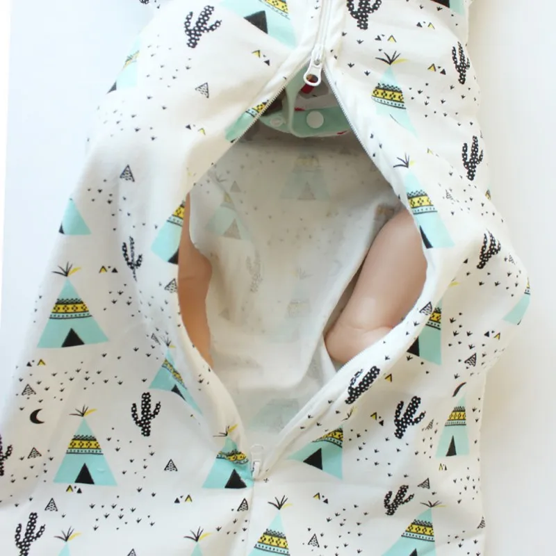 Осенний мягкий хлопковый удобный спальный мешок из чистого хлопка с рисунком для новорожденных 0-6 месяцев
