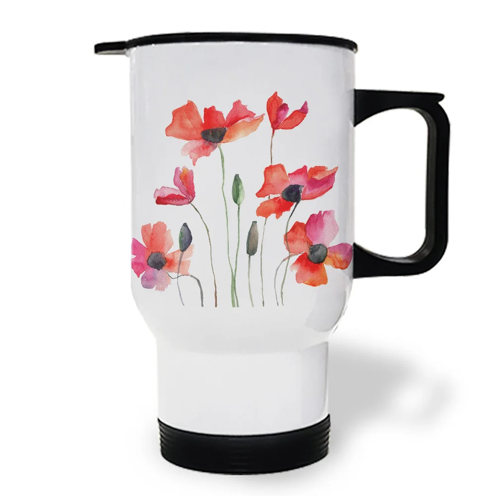 Poppy Flowers персонализированные кружки для путешествий кофейная чашка не выцветает папа Изолированная дорожная Кофейная Кружка Кофейные кружки с крышками и ручками