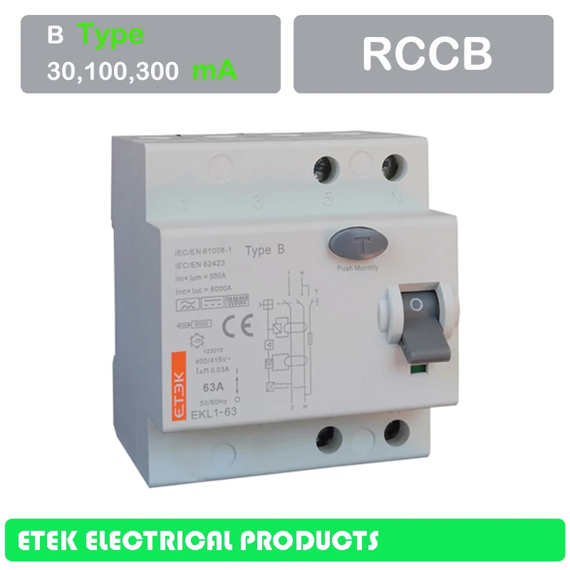 RCCB EKL1-63 2P B Тип 230/400 В~ 50 Гц/60 Гц УЗО постоянного тока 16A 25A 32A 40A 50A 63A 80A