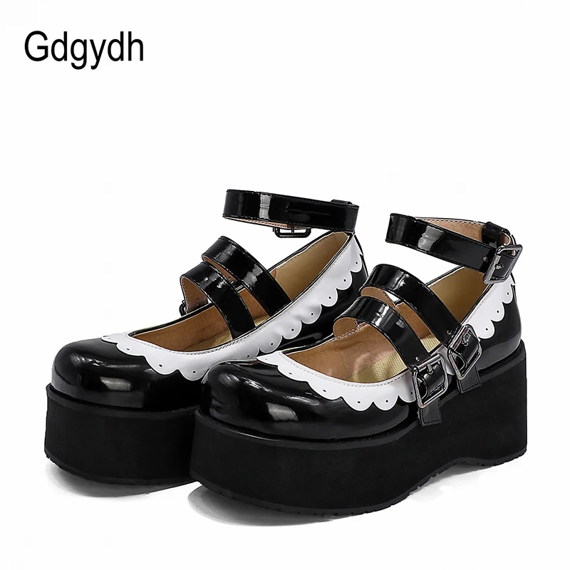 Cosplay Shoes Ankle-Strap Women Pump Japanese-Style High-Heels Gdgydh Roune-Toe Buckle