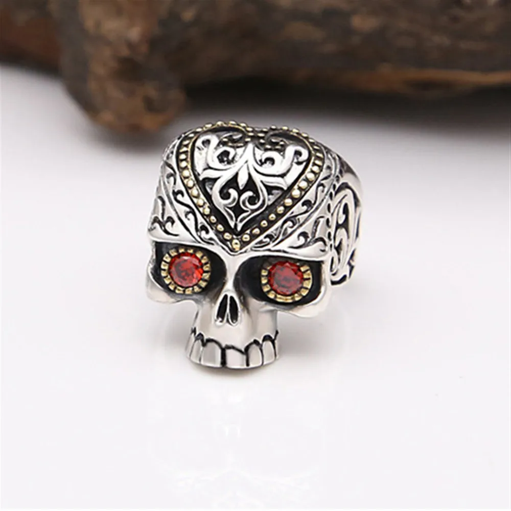 vintage skull ring 925 пробы Серебряное мужское винтажное панк-рок кольцо викингов готическое мужское ювелирное изделие инопланетянин Красный Циркон Скелет кольцо Бохо стимпанк люкс - Цвет основного камня: vintage skull ring