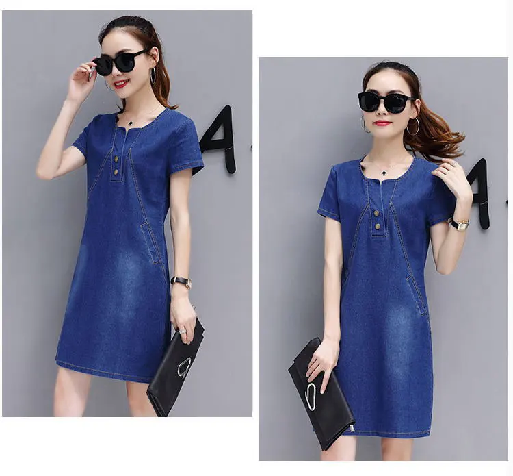 New Women Dresses Summer Style Denim Dresses Robe Femme Ete Short Sleeve Vaquero Vestidos Mujer 2018 Casual Large Size Dress For Women  (4)