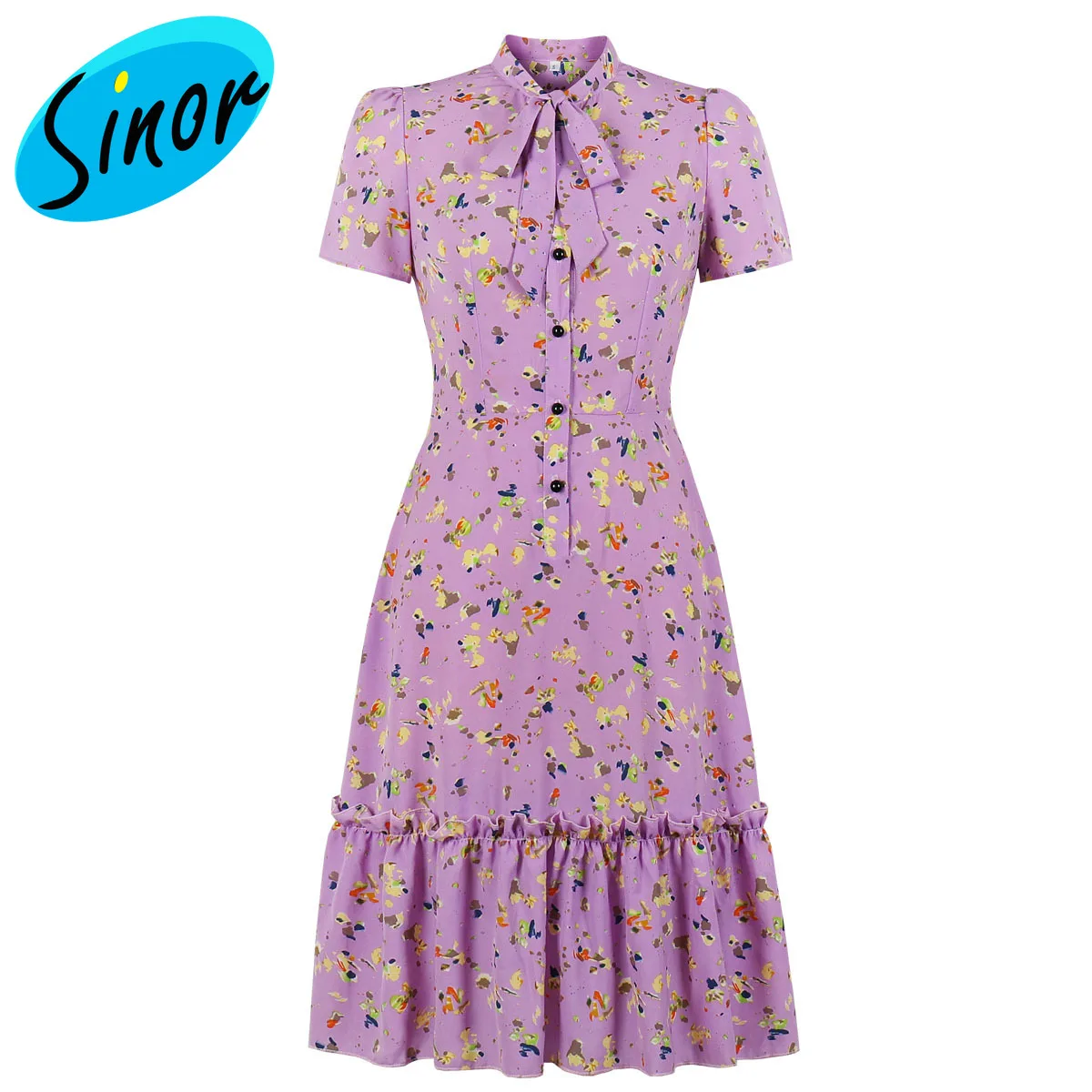 

Soft wind standing collar floral dress Ruffle Skirt 2260 party dress