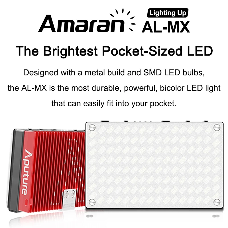 Aputure AL-MX перезаряжаемый карманный размер 128 SMD светодиодный видео светильник двухцветный 2800 K-6500 K CRI TLCI 95+ на камеру светильник для фотосъемки ing