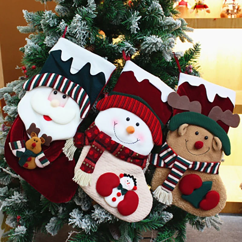 

Household Decoration Christmas Stockings Cute Candy Gift Bag Portable Snowman Santa Claus Decoration Christmas Decoration