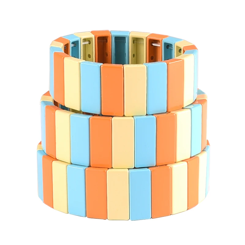 3 шт./лот, Набор браслетов из эмалированной плитки, Радужный эластичный Штабелируемый браслет с плиткой, семейная серия, подарок для подруги