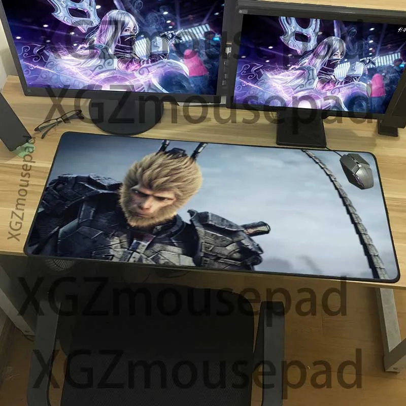 XGZ Large Gaming Mouse Pad Black Lock Edge The Monkey King Custom Computer Desk Mat Rubber Stripe N