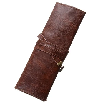 

PU Leather Pencil Case Vintage Style Pencil Rollup Bag Pouch Pen Make Up Cosmetic Bag Holder For Stationery School Supplies
