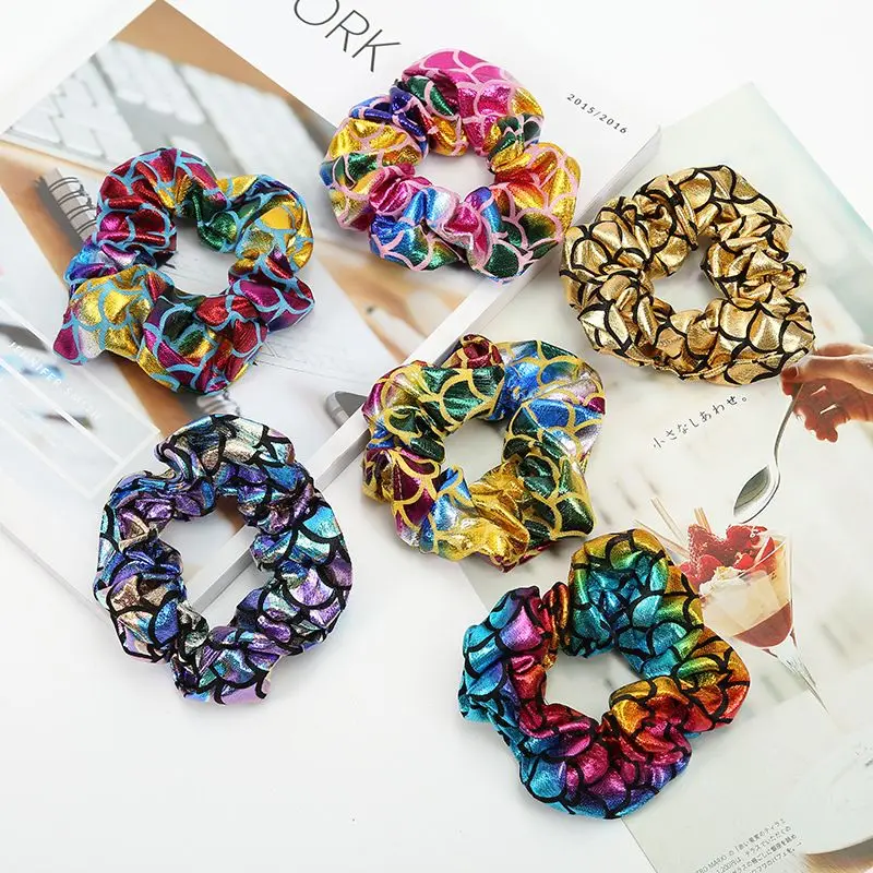 

Mermaid Pattern Elastic Hair Scrunchies for Girls Women Shiny Hair Ties Ponytail Holder Hair Band Accessories New Arrivals