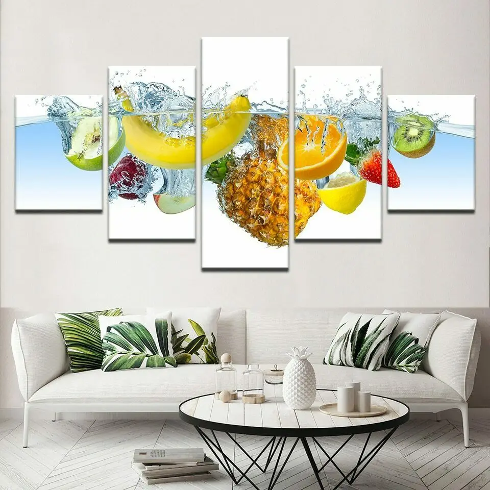 

Tropical Fresh Fruits Water 5 Panel Canvas Picture Print Wall Art Canvas Painting Wall Decor for Living Room Poster No Framed