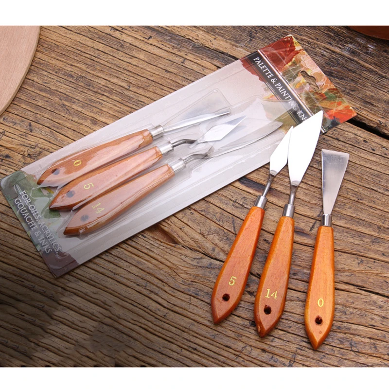 

3pcs Stainless Steel Palette Scraper Spatula Wood Handle for Oil Painting Art Drawing Tool Painting Knife Blade Art Supplies