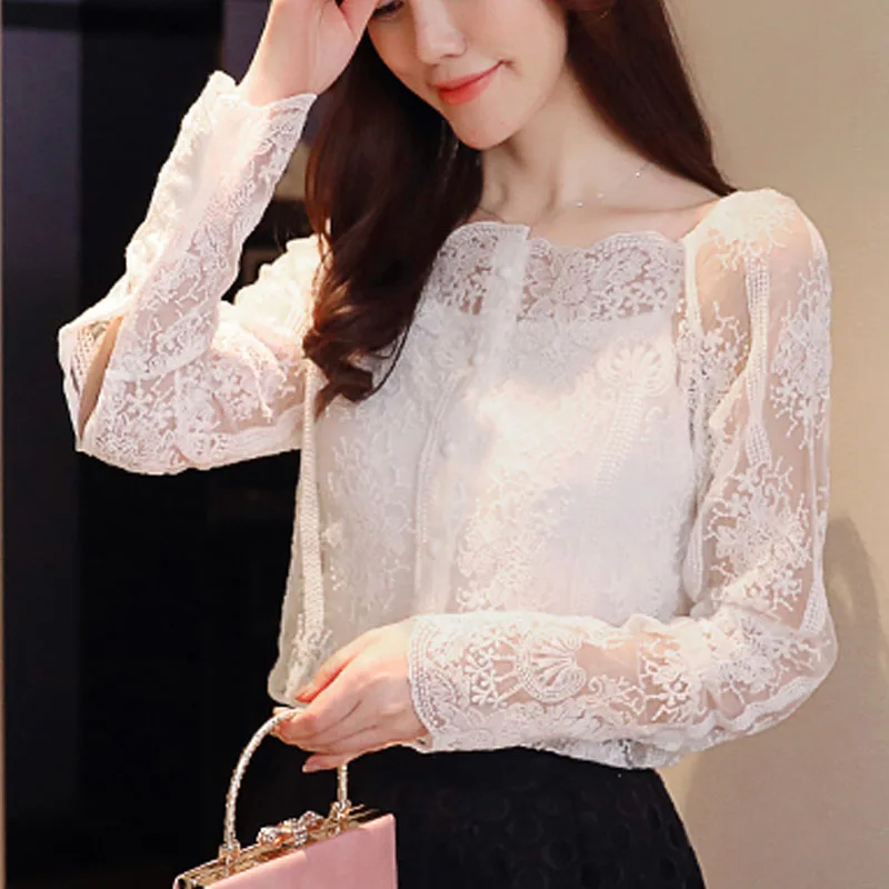 Женские топы и блузки, женские топы с длинным рукавом, белые рубашки, blusas femininas, топы на пуговицах, кружевные, одноцветные, квадратный воротник, 5698 50