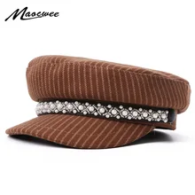 Военная Кепка, армейская Кепка с бриллиантами и жемчугом, весенние женские шапки с моряком, одноцветные, облегающие, темно-синий берет, шапка с козырьком, модная