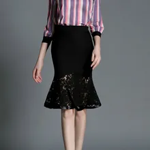 Новые женские эластичные юбки с высокой талией, сексуальная посылка, кружевная юбка в стиле «рыбий хвост» размера плюс S-5XL