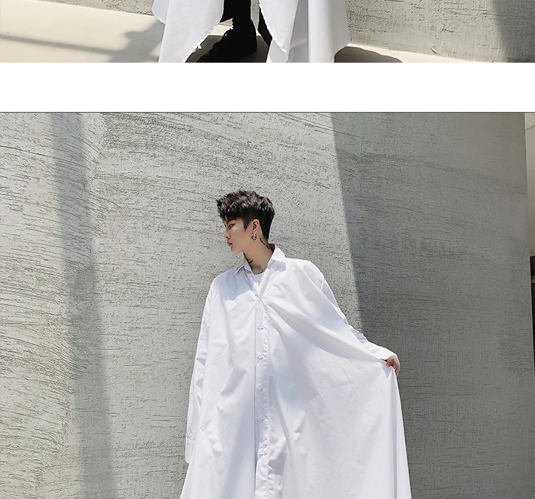 Мужской Женский Уличная винтажный Готический длинный стиль японское кимоно женское платье рубашка мужская с длинным рукавом черная белая