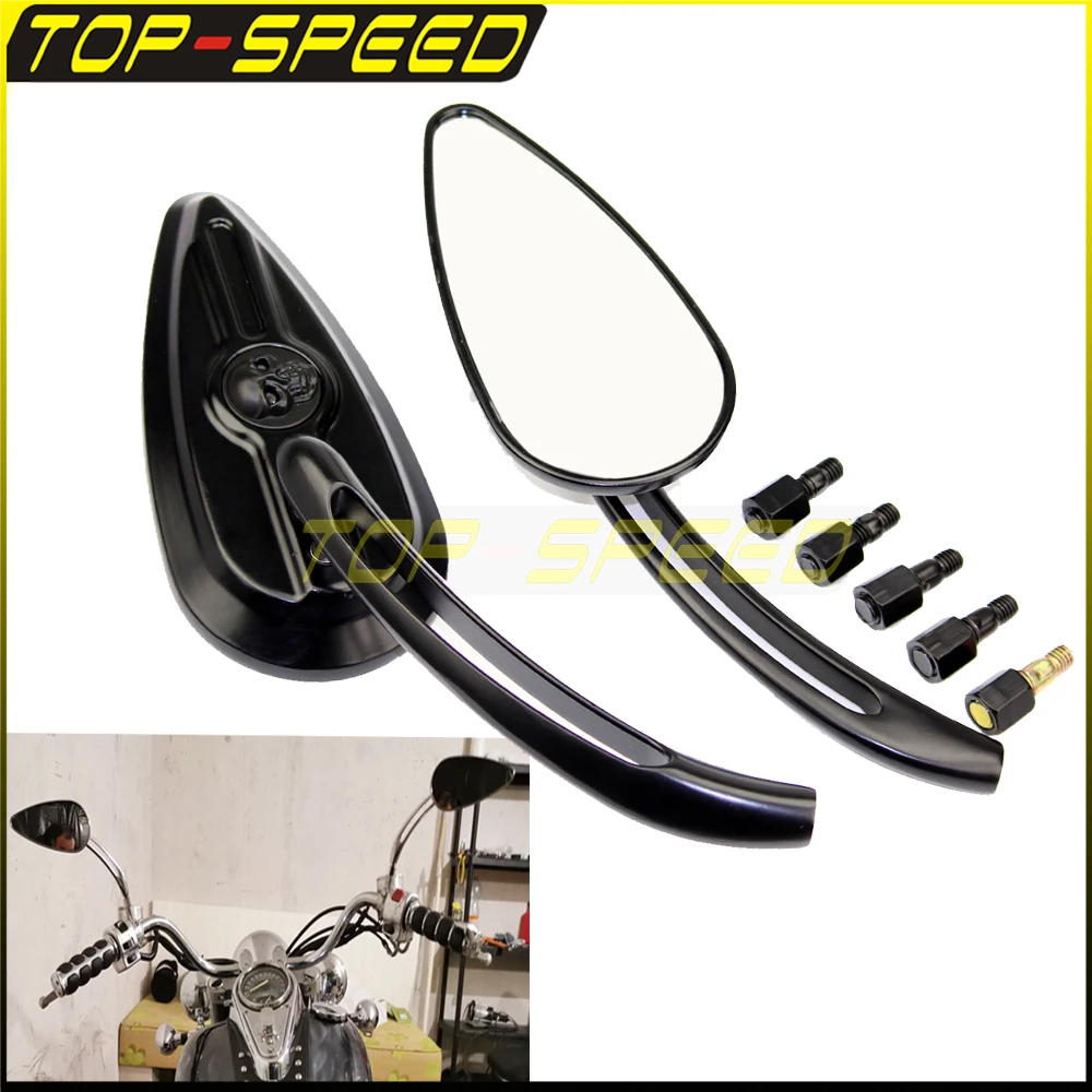 1Pair Black Mirror Rearview Motorcycle Back Side Convex For Harley