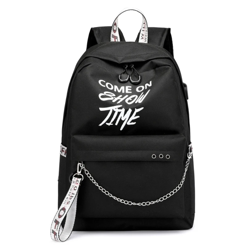 

Durable School Bag Travel Waterproof Laptop Backpack Luminous Lyrics Print Charger USB Polyester Backpacks
