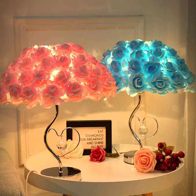 Romantic Rose Table Lamp Modern Bedside Reading Apartment Living Room Flower Desk For Bedroom Light Art Deco Home Pavilion | Лампы и