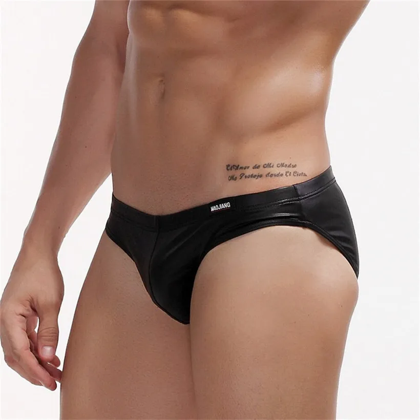 

2018 Designed Mens U Pouch Underwear Soft PU Leather Low Rise Mens Briefs Sexy Mens Underwear Plus Size