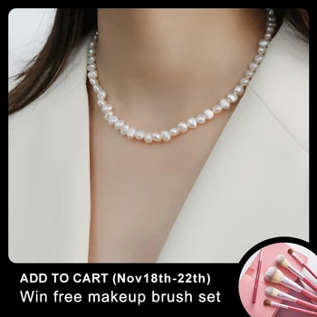 

ASHIQI Natural Freshwater Pearl Baroque Necklace 925 Sterling Silver Pearl Necklace Wedding Jewelry Women