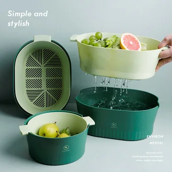

Vegetable Fruit Colander 2 in 1 Fruit and Vegetable Strainer Bowl Sets Detachable Colanders Strainers Set Washing bowl