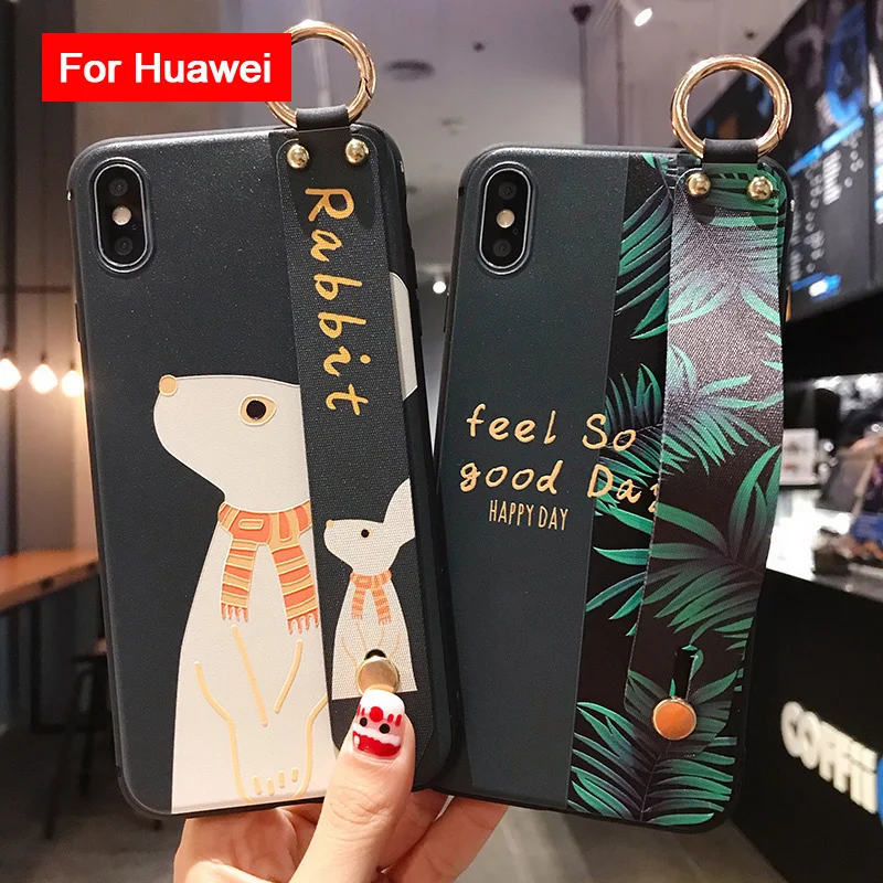 

Camouflage Phone Case For Huawei P30 P20 Pro Lite Mate 10 20 Pro 30 Lite Nova 4 5 6 3i Honor 20 Wrist Strap Soft TPU Holder Case
