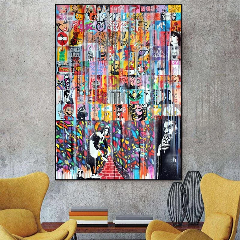 

Colourful Abstract Graffiti Collage Wall Art Poster Picture On Canvas Prints Funny Decorative Painting Artwork For Living Room