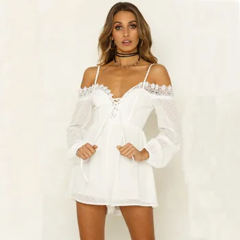 

BGW 2020 White Jersey Mini Cocktail Dress Jumpsuits Sexy V Neck Long Sleeves Backless Vestidos De Coctel Tallas Grandes Mujer