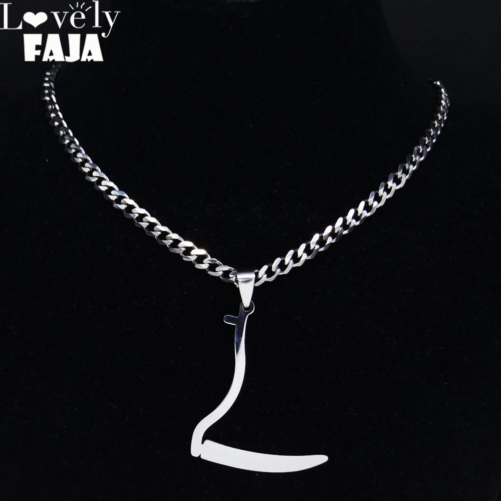 AFAWA Grim Reaper Sickle Stainless Steel Neckless Women Silver Color Punk Necklaces &amp Pendants Jewelry cadenas mujer N4125S03 | Украшения