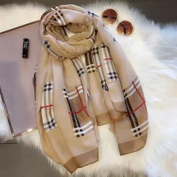 2022 Brand Ladies Cotton and Linen Plaid Silk Scarf Women Retro Wild Multi-function Scarf Summer Sunscreen Outside Gauze Shawl