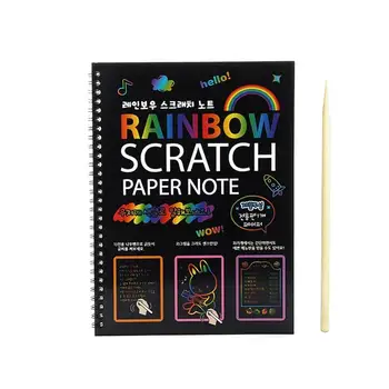 

19*26cm Black Large Magic Color Rainbow Scratch Paper Note book DIY Drawing Toys Scraping Painting Kid Doodle Educational Books